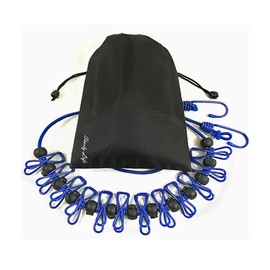 Starly Life Tendedero elástico ajustable con clips y bolas de posicionamiento, portátil, retráctil, resistente al viento, para colada, cuerda de lavado antideslizante, con bolsa de cordón, azul oscuro, celeste, púrpura, Azul oscuro