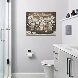 Daisy Canvas Wall Art Country White Daisies Butterfly Flowers Wall Decor Quotes Today I Choose Faith Hope Love Peace Joy Pictures Painting Prints Floral Framed Artwork Decor for Bathroom Bedroom
