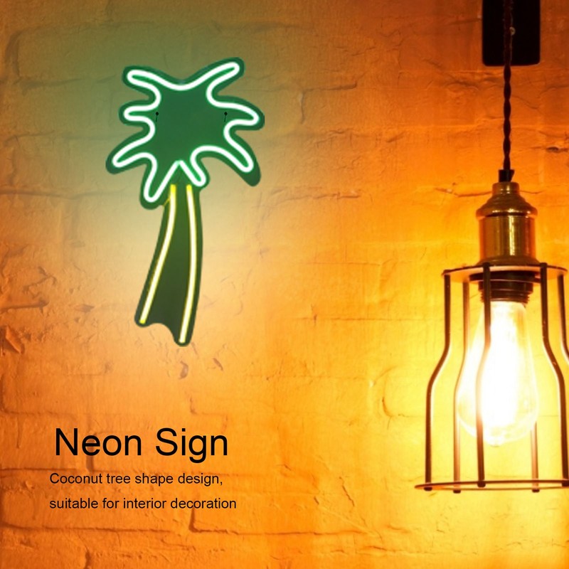 LED Neon Sign Light Coconut Tree Shape Wall Hanging USB