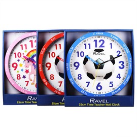Ravel Children's 25cm Time Teacher Wall Clock - R.KC.12 - Analogue Quartz - Blue Football/Green Dial