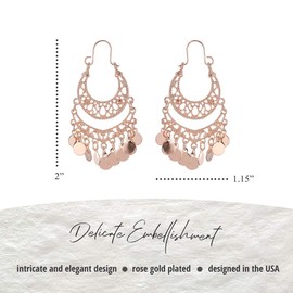 Bohemian Boho Chandelier Dangle Drop Earrings for Women – Lightweight Filigree Gypsy Coin Disc Tassel Charm Hoops – included Gift Box (Rose Gold)