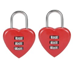 2Pcs Red 3 Digit Combination Padlock, 3mm Shackle, Zinc Alloy Lock Heart Shaped Combination Padlocks, Padlocks and Hasps