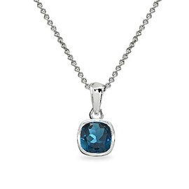 B. BRILLIANT Sterling Silver London Blue Topaz 7mm Cushion-Cut Bezel-Set Dainty Pendant Necklace