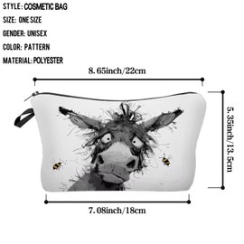 Livel lhood Funny Donkey Makeup Bag Cute Small Organizer Zipper Pouch Funny Donkey Bee Cosmetic Bag Birthday Present for Women