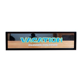 VANELUSIA Modern Matte Black Aluminum Alloy Framed Mirror with HD Printed "VACATION" Pattern Wall Mirror, 15.9x4.1in Decorative Mirror for Hallway,Lounge and living room