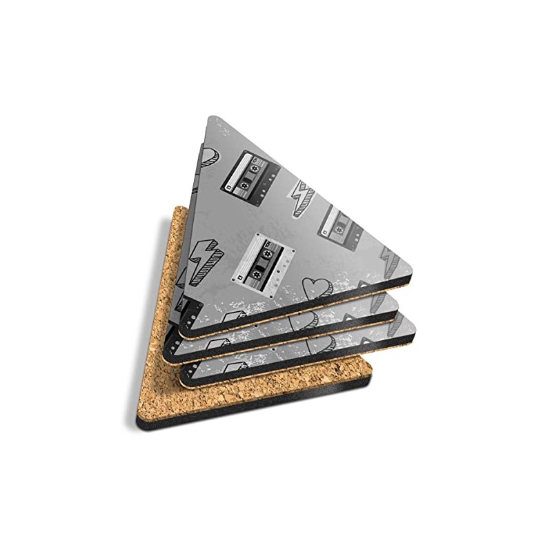 4 x Triangle Coasters - BW - Retro Cassette Tape