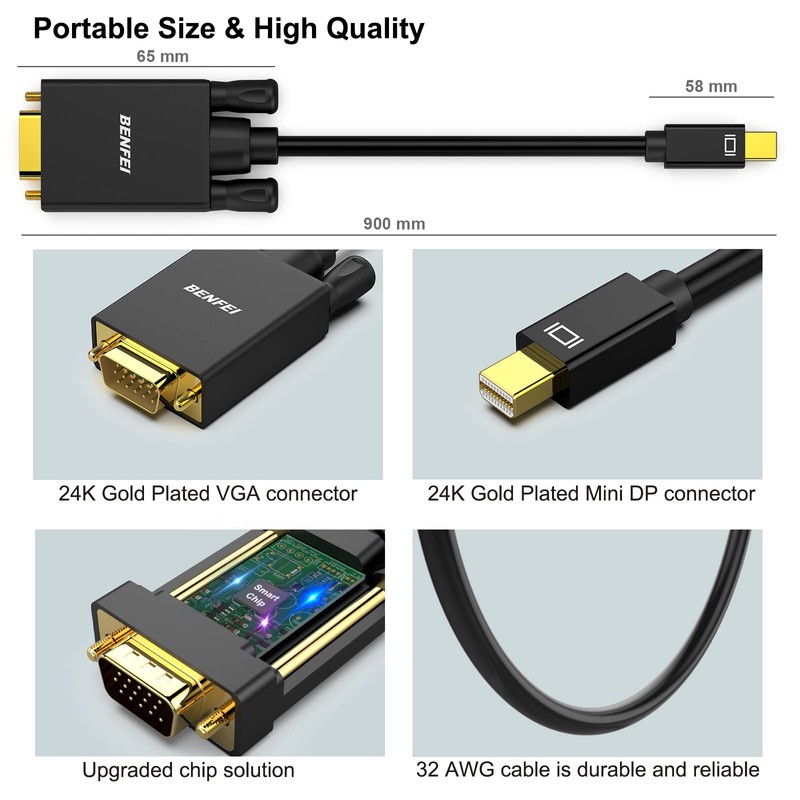 BENFEI Mini DisplayPort to VGA 3 Feet Cable, Mini DisplayPort