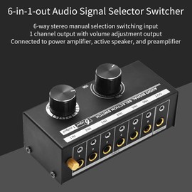6-in-1-out Audio Signal Selector Switcher 6 Input & 1 Output Source Selection Switcher Audio Signal Selection Switch for Headphones and Speakers with Volume Control for Music Lovers and Audio Enthusiasts