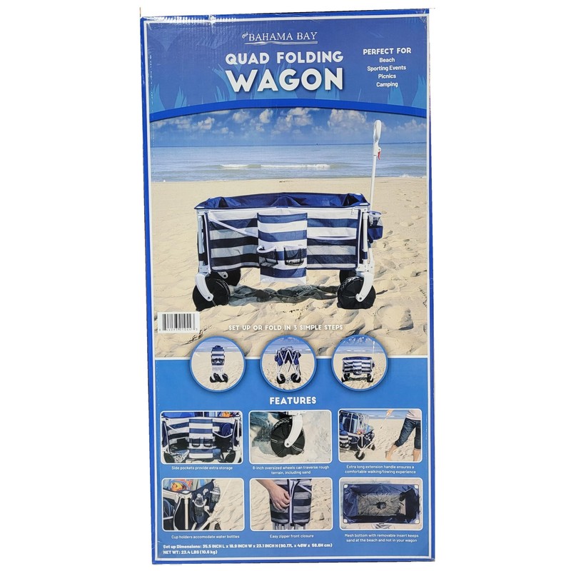 Old Bahama Bay Quad Folding Wagon Blue with White Stripe