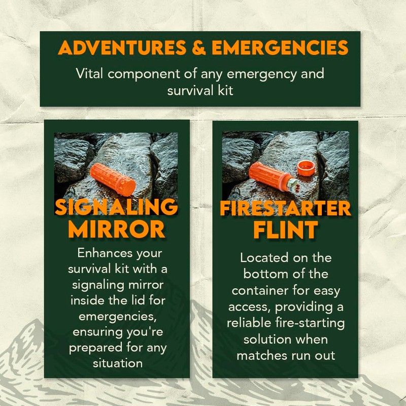 SE 3-IN-1 Orange Waterproof Match Storage Box with Signaling Mirror