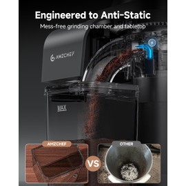 Anti-Static Espresso Grinder with Self-Cleaning Burr, 48 Precise Settings, Coffee Grinder for Home Use, Coffee Bean Grinder with Storage Box & Dosing Cup, Less Mess, More Flavor,Black