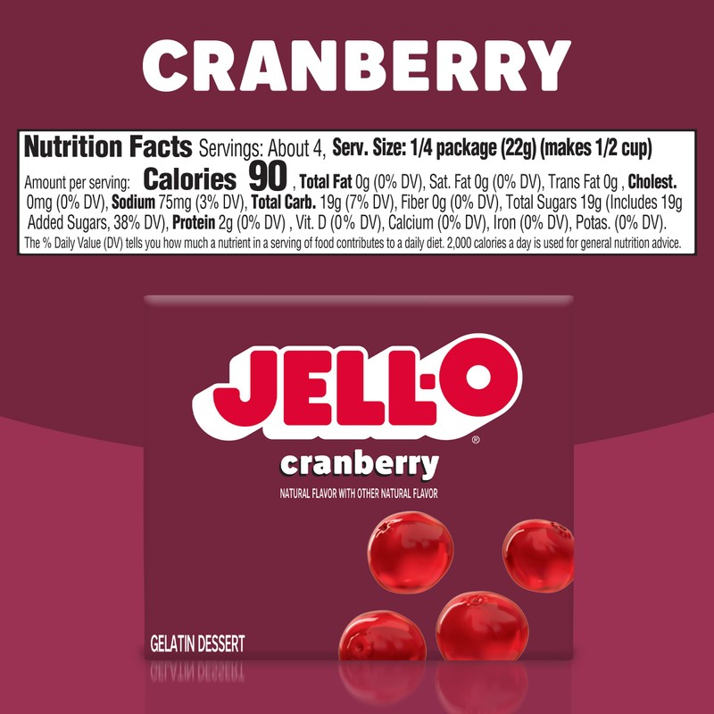 Jell-O Gelatin Dessert, Cranberry, 3-Ounce Boxes (Pack of 4)