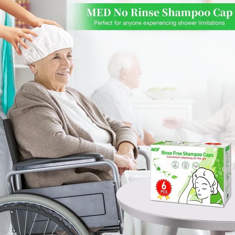 MED No Rinse Waterless Shampoo Caps, 6-Pack, Shower Caps for