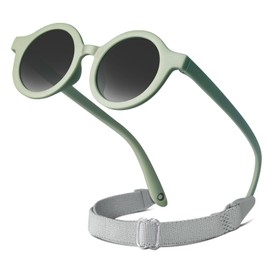 RIVBOS Baby Wrap Polarized UV400 Sunglasses - Soft Frame with Secure Strap for Infant and Newborn (0-24 Months) Olive Green&Grey Lens RBK069