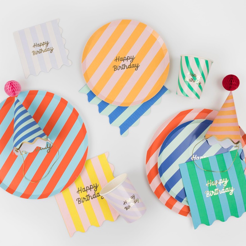 Meri Meri Stripe Happy Birthday Dinner Plates (Pack of 8)