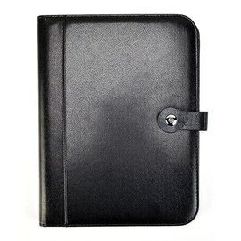 A4 Conference Folder PU Material Black Portfolio Folder with Calculator and Pad Holder, A4 Document Organizer & Business Card Holder - with Letter-Sized Writing Pad