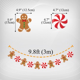 Uniwish Peppermint Gingerbread Man Banner Garland Christmas Hanging Decorations Christmas Tree Ornaments for Home Office Decor New Year Xmas Holiday Party Supplies