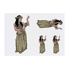 4 x 'Dancing Hula Girl' Temporary Tattoos - Water Resistant, Skin-Safe, Non-Toxic Transfers, Mixed Sizes (TO00042055)