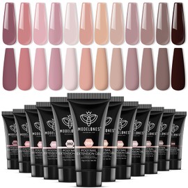 modelones Poly Nail Gel Set - 12 Colors 15g Nude Pink Brown Tone All Seasons Poly Nail Extension Gel Kit Trendy Nail Art Design Professional Salon at Home Holiday Gift for Girl
