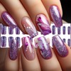24Pcs Purple Curve Line Press on Nails Rhinestones Acrylic Medium