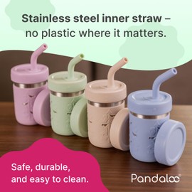 Pandaloo® Smoothie Cups for Kids - Stainless Steel Toddler Tumbler with Straw, Sippy Cup for Smoothies - BPA-Free, Toddler Snack Cups, 10 oz