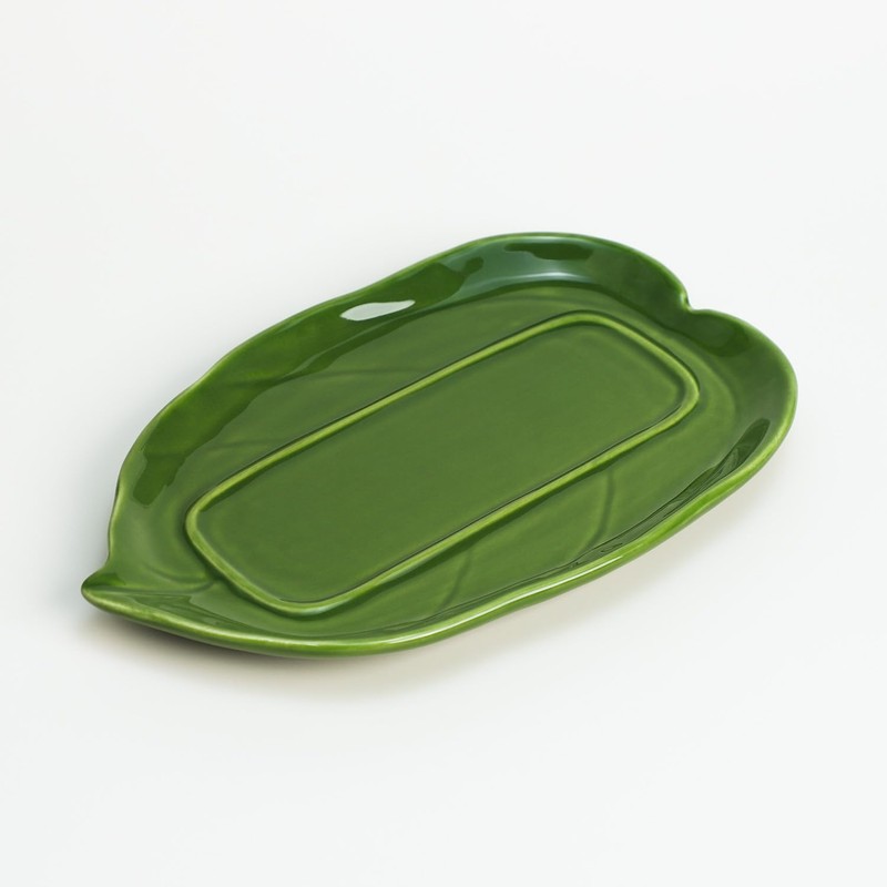 Colias Wing Green Leaf Shaped Ceramic Butter Dish with Ladybug