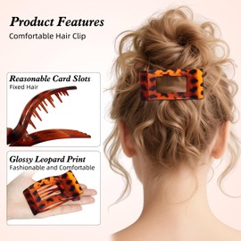 4Pcs Large Flat Hair Clips for Women Girls Strong Hold Flat Claw Clips for Thick Thin Long Short Curly Hair French Duckbill Barrettes Leopard Glossy Non Slip Grip Styling Hair Accessories for Daily