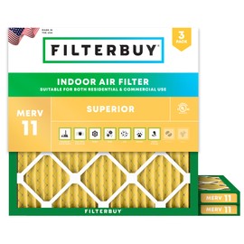 Filterbuy 20x20x1 Air Filter MERV 11 Superior Pet & Allergy Defense (3-Pack), Electrostatic Pleated HVAC AC Furnace Filters Replacement, Made in USA (Actual Size: 19.50 x 19.50 x 0.75)