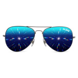 GloFX Pilot Metal Glasses Blue Mirror Lens with 3D Prism Effect | Diffraction Glasses for Fireworks, Lights, Raves, Festivals
