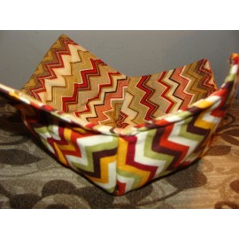 "Handmade" Microwave Bowl Holder Bowl Cozy Bowl Potholder Chevron Earth tone Bowl Cover