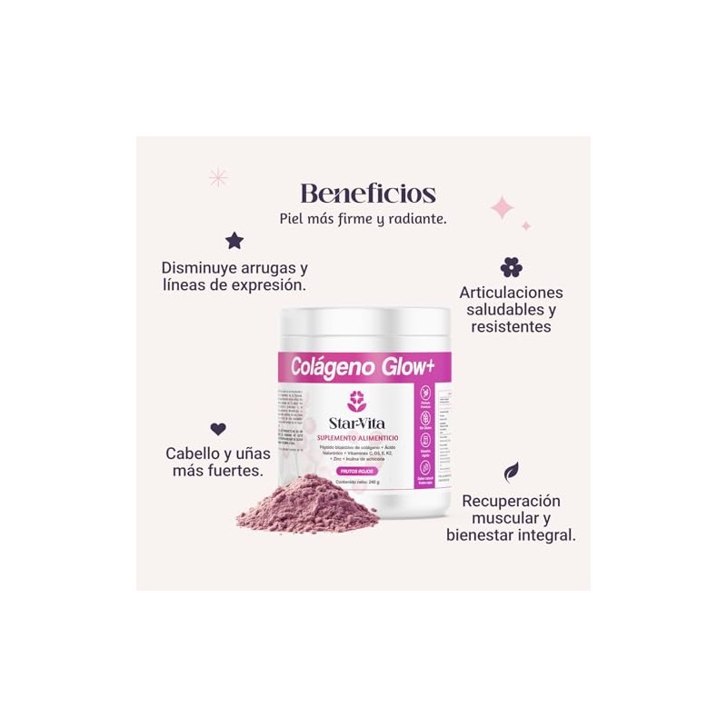 Colágeno Glow Starvita Lab Péptidos Bioactivos Ácido Hialurónico
