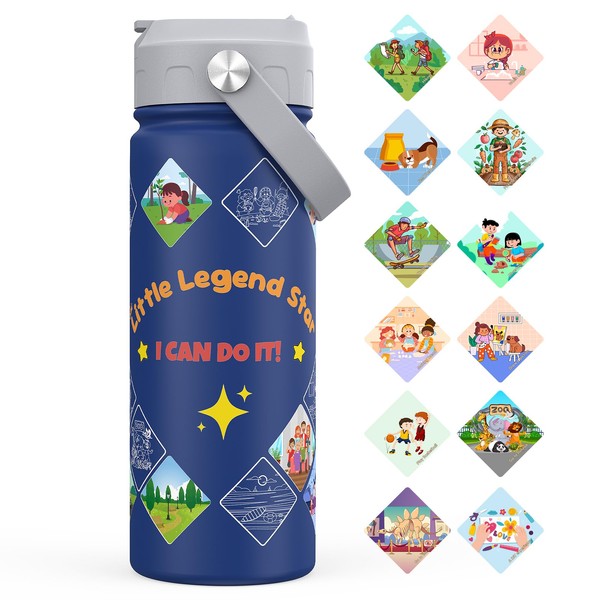 GoKEDA Kids Achievements Water Bottle with Reward Stickers, 18oz Vacuum