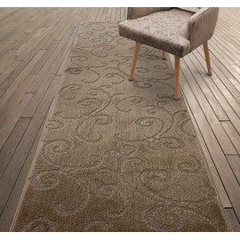 Custom Length Hallway Carpet Runner Rug, Slip Resistant, 26 Inch Wide X Your Choice of Length, Scroll Cappuccino, 26 Inch X 5 Feet, Sold and Priced Per Foot
