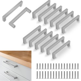 Flintronic 12PCS Brushed Stainless Steel Wardrobe Handles, 160 mm Square Bar Pull Handles for Kitchen and Cabinet Drawers