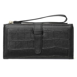 RNIEGA Wallet for Women, PU Wallet for Women, Large Purse for Women with Adjustable Closure and Wrist Strap, B-black