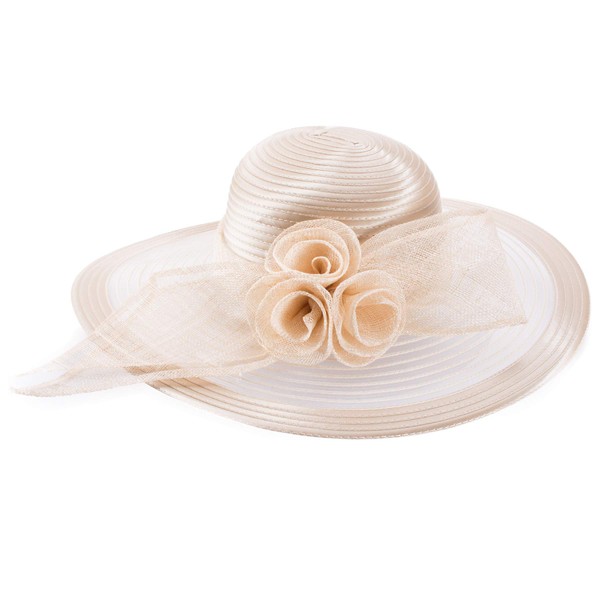 Lawliet Women Solid Color Sinamay Wide Brim Sun Hat Dress