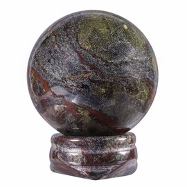 Nupuyai Dragon Bloodstone Crystal Ball Stone with Stand for Reiki Chakra Healing, Carved Polished Sphere Stone Spiritual Ornament Home Office Decor