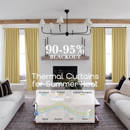 SHINELAND Gold Yellow Curtains 90 Inches Long 2 Panels Set,Blackout Back Tab Pleated Soundproof Noise Cancelling Reducing Curtain Drapes for Living Room Track System Hooks with Clips