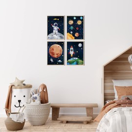 MeinBaby123® Children's Room Poster Astronaut | Set of 4 Posters DIN A4 | Space Rockets Planets | Children's Room Decoration Girl Boy | Baby Room | Wall Poster Premium (Astronaut V3)
