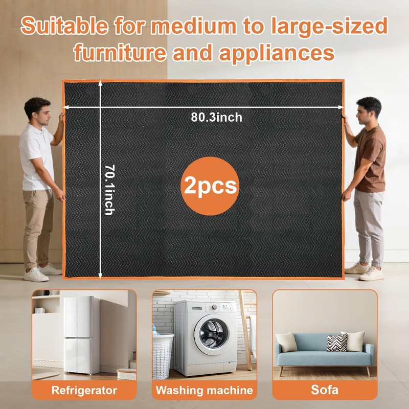 XUANPEILIN Moving Blankets, 80 * 72 Inches, Black, 2-Pack