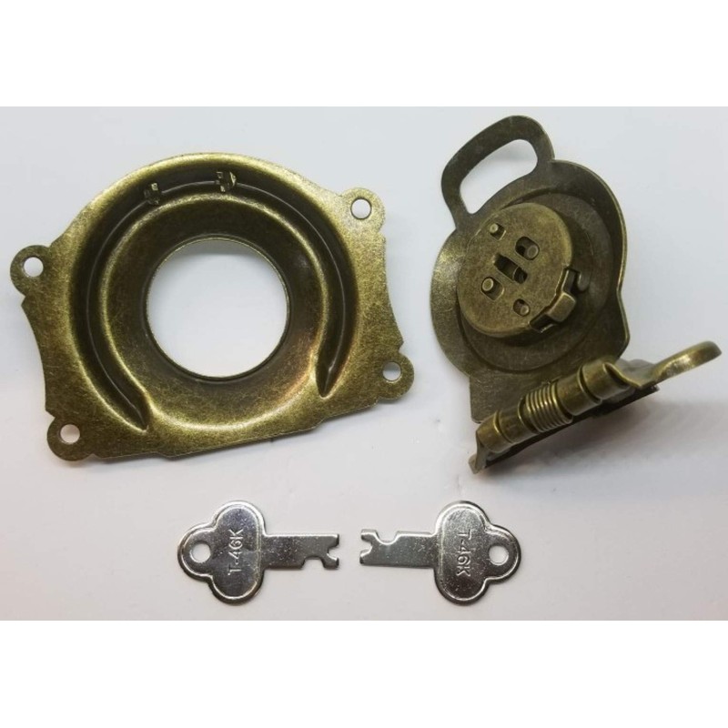 Antique Brass Trunk Lock with Keys - Patina Chest Steamer
