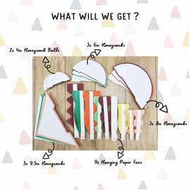 20Pcs Multi-Color Paper Fans Honeycomb Balls Decoration Kit for Woodland Safari Jungle Themed Birthday Decor Fall Party Rustic Harvest Party Colorful Baby Bridal Shower Burgundy Red Green Backdrop