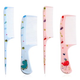 Cute Hair Comb Set, 4 Pcs Toddler Hair Brush Plastic Fine Tooth Rat Tail Combs Detangling Comb for Women Girls All Hairs Types Long Short Wet Dry Curly Straight (Blue, Pink)