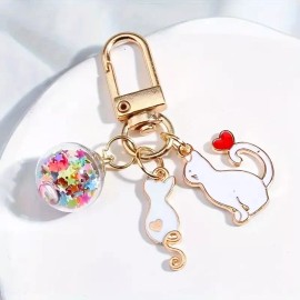 Unbranded Cat Keychain Cute Cartoon Heart Star Keyring Purse Car Phone Pendant Charm White