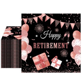 Happy Retirement Party Decorations 40 PCS Black and Rose Gold Retirement Napkins for Retirement Decorations for Women Decorations Favors