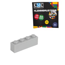 CMC imports 200 Clamping Blocks, Building Blocks, Basic Building Blocks, 1 x 4 Nubs, Compatible with 4 Nubs, Bricks, 34 Different Colours (411 - Light Grey)