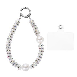 uxcell Beaded Phone Wrist Strap, Phone Charm with Tether Tab, Anti-Loss Hands-Free Rhinestones Pearl Cellphone Chain Wristlet for Women Girls, White