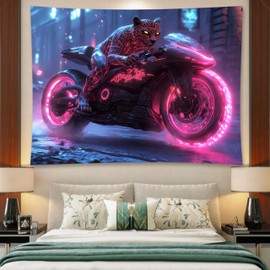Zhoryengar Funny Tapestry Hippie Cute Animals Riding Motorcycles Suitable for Bedroom Living Room Office Wall Decor Backdrop 98x71 Inches
