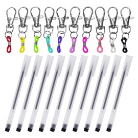 Pack of 10 colourful pen clips and 10 black gel pens, pen clips with metal buckles, simple stationery, learning and office supplies