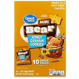 Great Value Mini Bear Honey Graham Animal Cookie Crackers, On the Go, 10 Pouches, 1 oz Each, (1 Pack SimplyComplete Bundle) School Friendly, Nut Free, Backpack Kids Snack, No High-Fructose Corn Syrup
